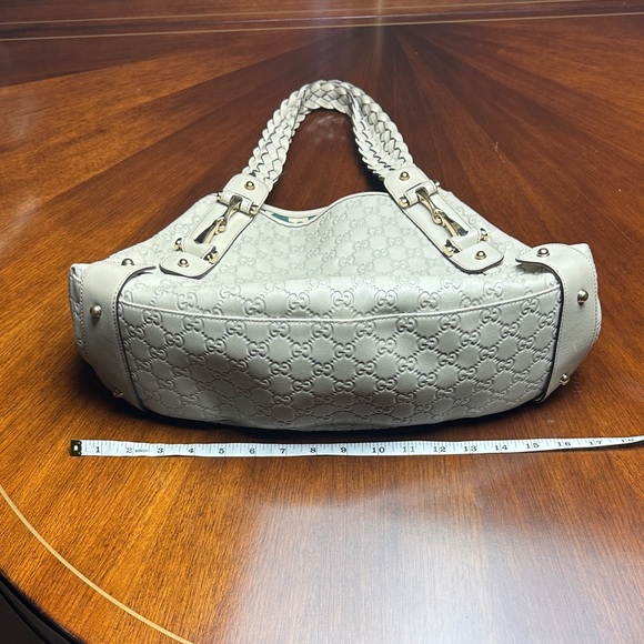 Gucci GG Monogram Embossed Leather Hobo Bag Ivory White Braided Handle - Picture 7 of 13